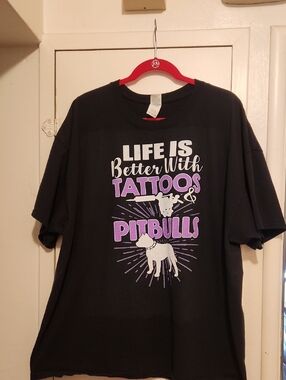 🔥Gildan Black Tee with Purple & White Tattoo Pitbull Graphic